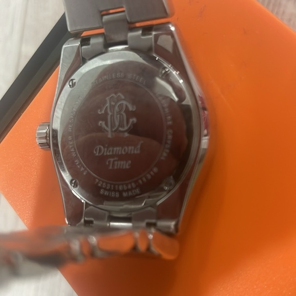 Roberto Cavalli R7253116545 Diamond Time Silver Tn Sapphire Crystal Date Unisex - Picture 6 of 9